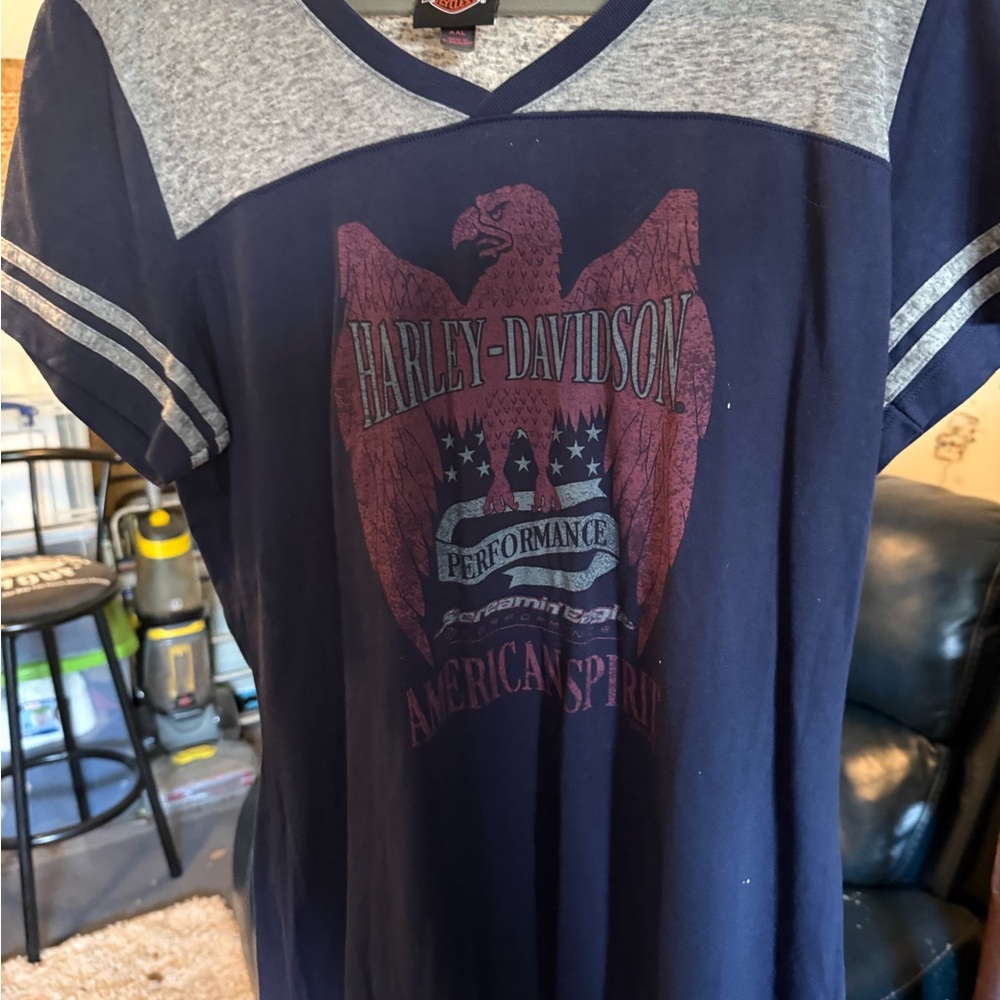 Harley-Davidson Women's Navy and Gray Tee